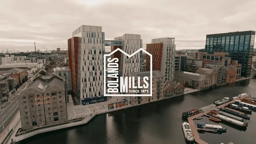 Aerial view of Google's Boland's Mill development at Grand Canal Dock, Dublin.