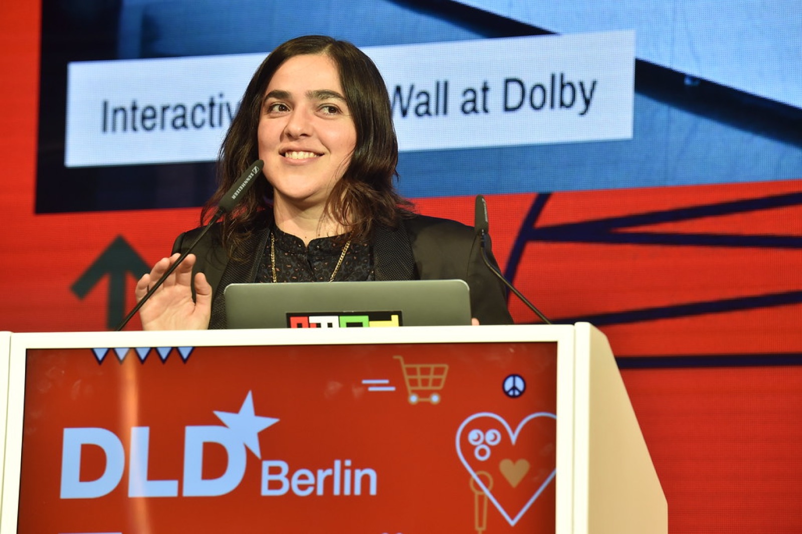 Josette Melchor speaking on stage at the DLD conference in Berlin.
